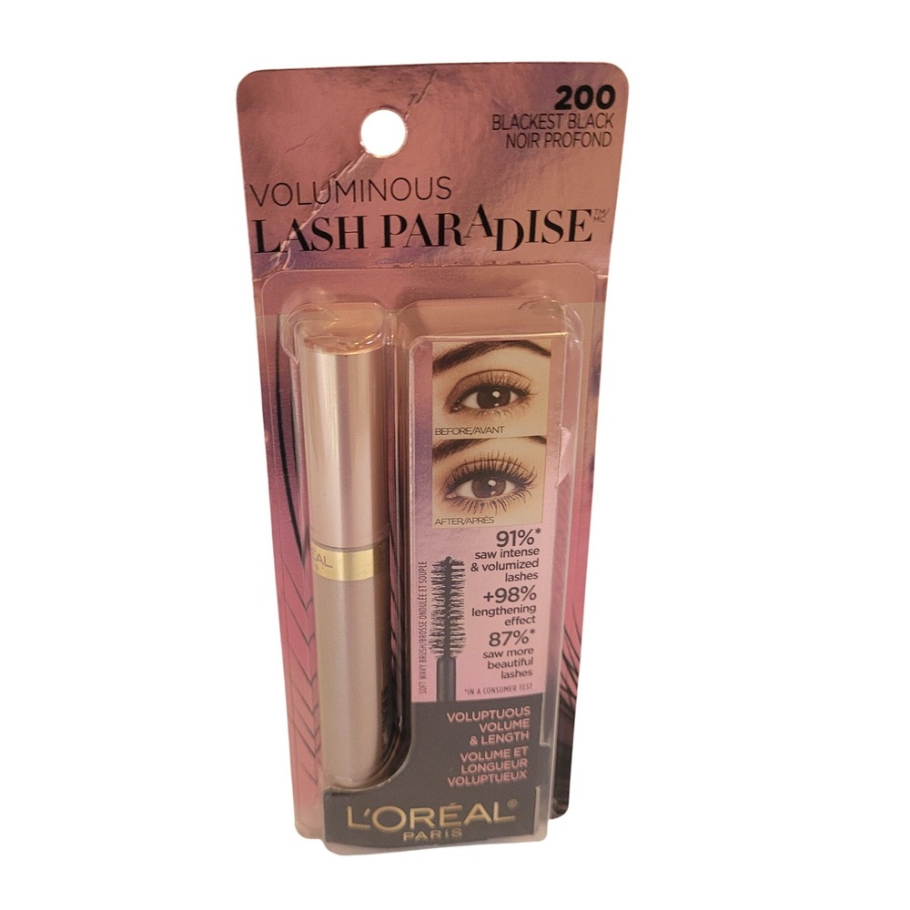 LOREAL VOLUMINOUS LASH PARADISE MASCARA 200 BLACKEST BLACK NEW SEALED